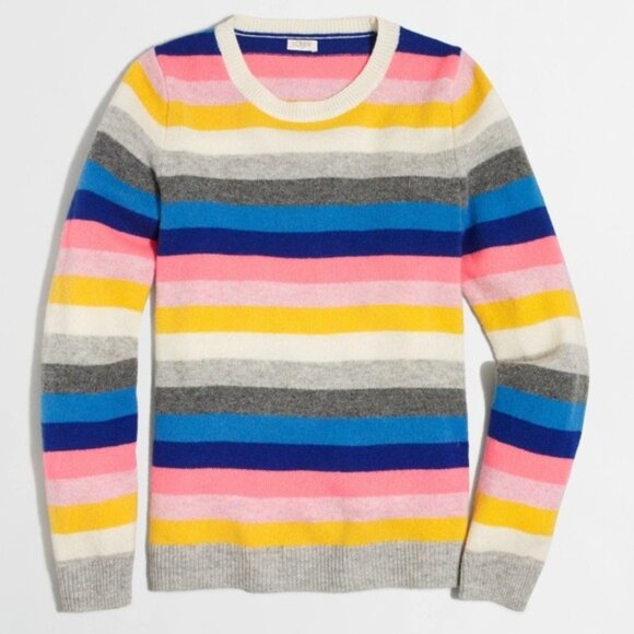 J.CREW Teddie LAMBS WOOL Blend Striped Multi Pullover Sweater LARGE Women F7810 - Picture 1 of 11